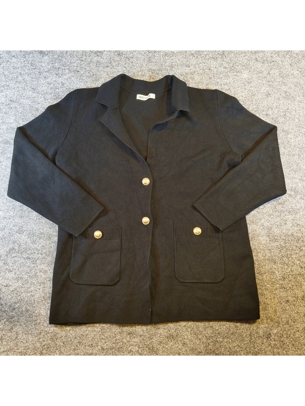 Grace Karin Black Knit Blazer Cardigan Gold Buttons Womens Size Large L
